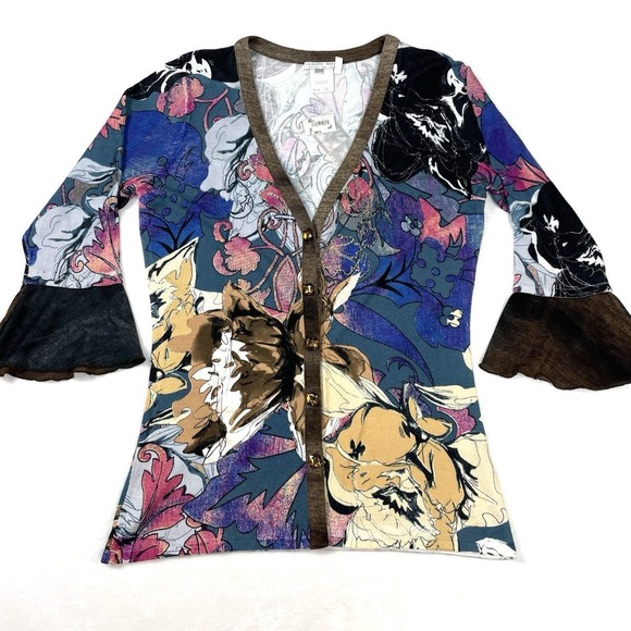 Alberto Makali Sweaters - Alberto Makali Women's Floral Cardigan Vintage Y2K Bell Sleeve Gem Sz L NWT